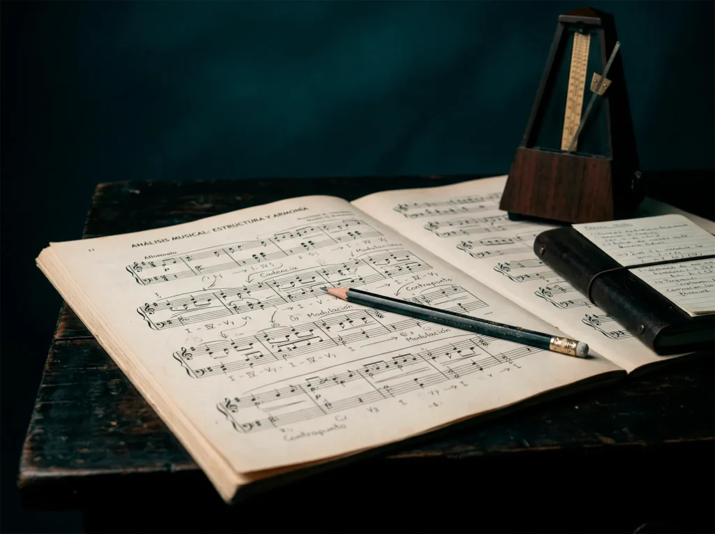 análisis musical, muestra una partitura con un metrónomo